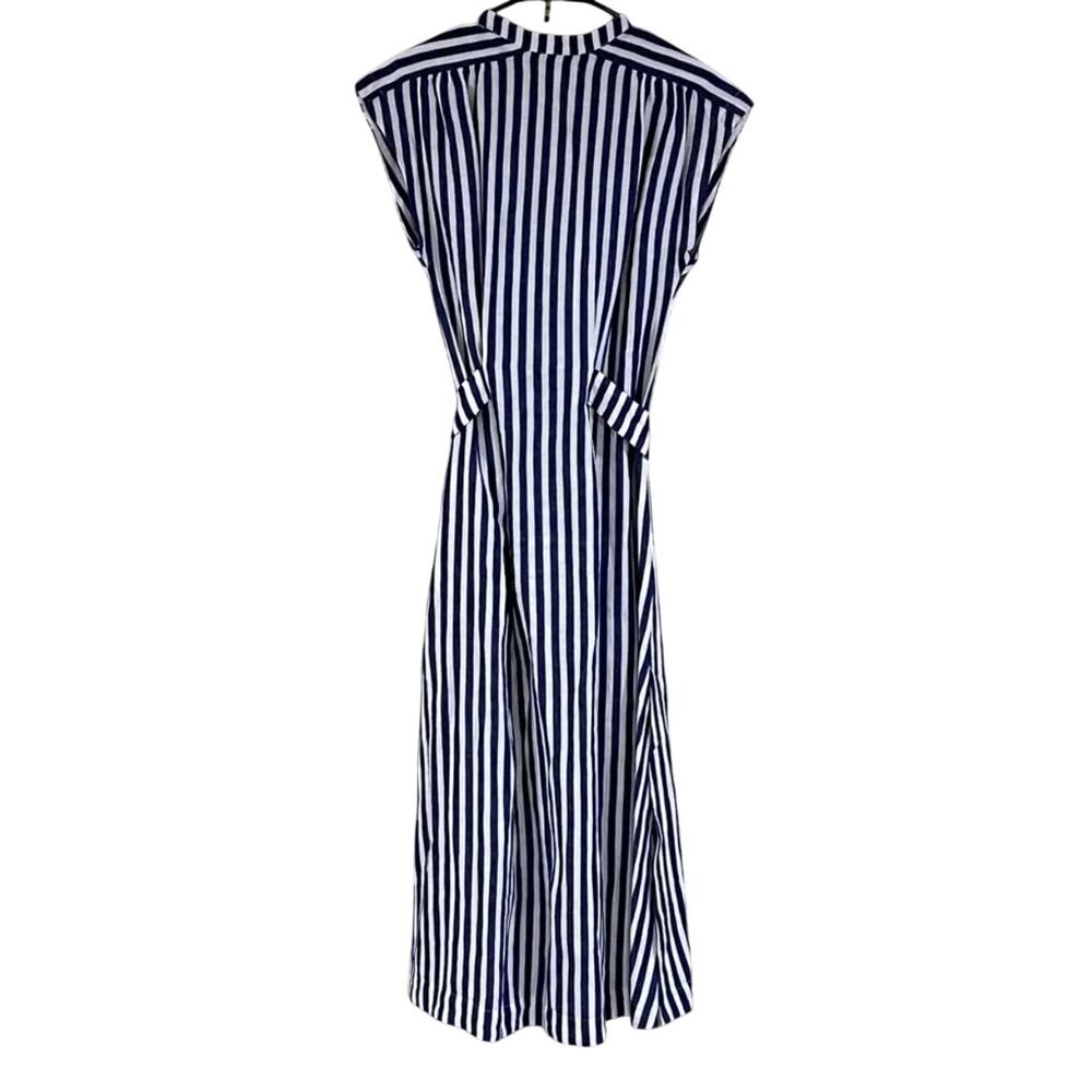 AYR Linen Sunset Midi Dress S Blue White Stripe Coastal Travel Resort Luxury - Picture 6 of 9